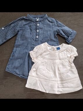 Old Navy Striped Chambray Baby Shirtdress and Crochet-Trim Crepe Top